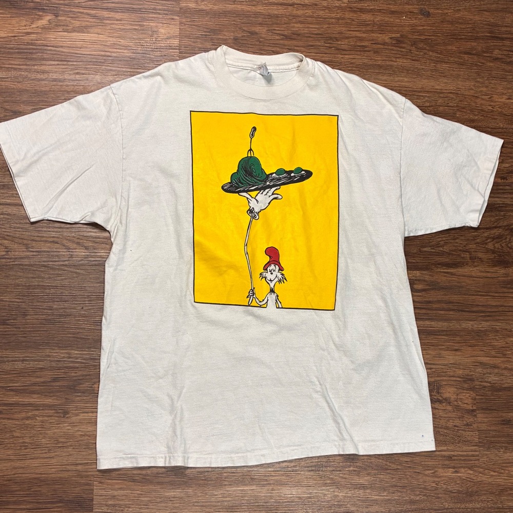 Vintage 90s Dr Seuss Green Eggs and Ham T Shirt Mens XL Hanes Single Stitch